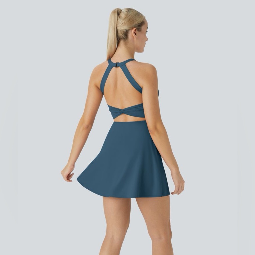 HALARA Teal Blue Fit-and-Flare Mini Dress - Picture 3 of 11